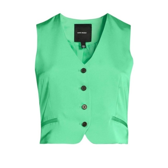 Vero Moda Cropped Vest In Jade Cream Neon Green Size 6 NWT - Picture 1 of 8
